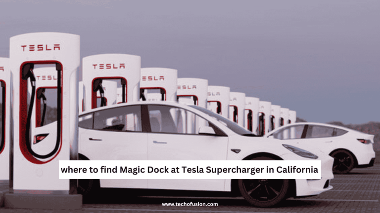 Magic Dock at Tesla Supercharger with white car